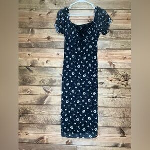 Floral Midi- Black Dress Medium